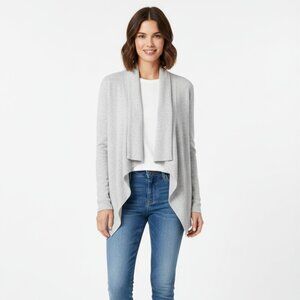 Lou and Grey Knit Cardigan Sweater Draped Open front Oatmeal Grey Beige Large